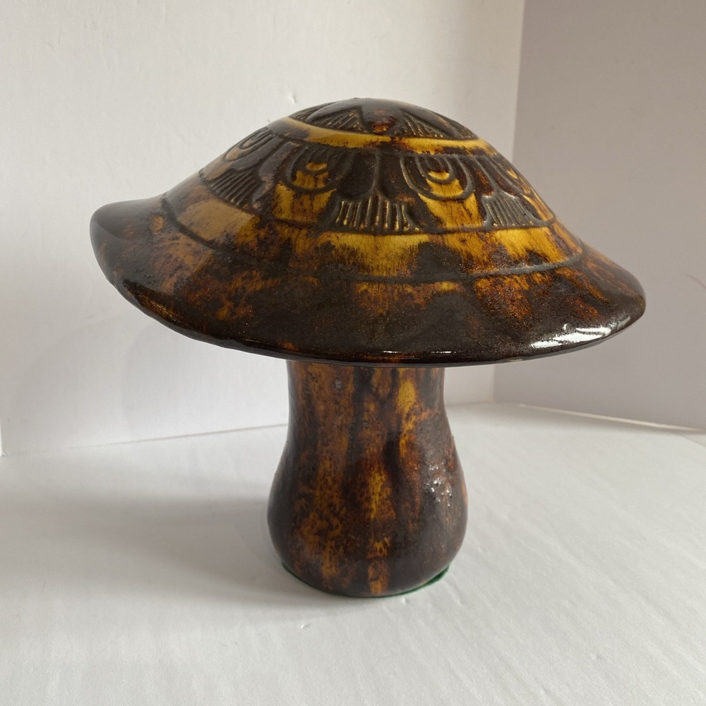 Handmade Vintage Ceramic Mushroom XLarge Retro MCM RARE pottery Storage Aztec